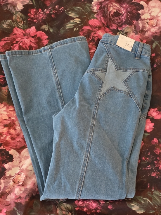 Cali1850 Denim - Women's Light Blue Star-Back Wide Leg Jeans